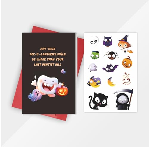 Funny Halloween Dentist Greeting Card with Envelope and Sticker, 5.3x8