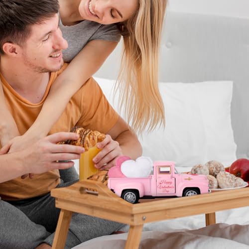 Valentine's Day Mini Pink Metal Pickup Truck with Hearts Decor