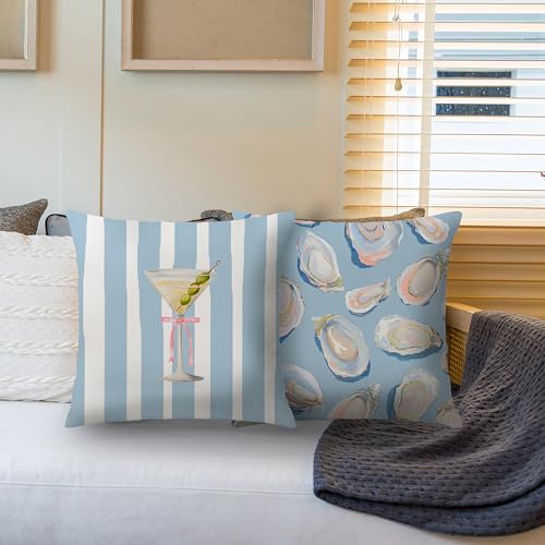 Coastal Oyster Shell & Martini Pillow Covers Set of 2, 18x18