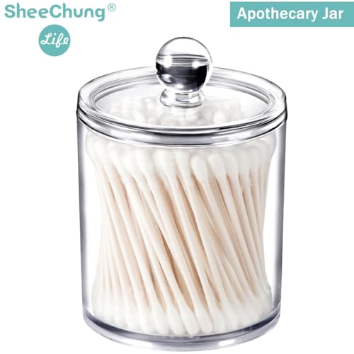 SheeChung Acrylic Qtip Holder Set with Labels - 2 Pack Shatterproof Canisters for Cotton Swabs & Balls