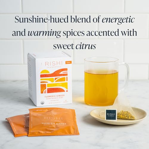 Rishi Tea Organic Turmeric Ginger Sachet Tea Bags - 15ct, Caffeine Free, Herbal & Ayurvedic Blend