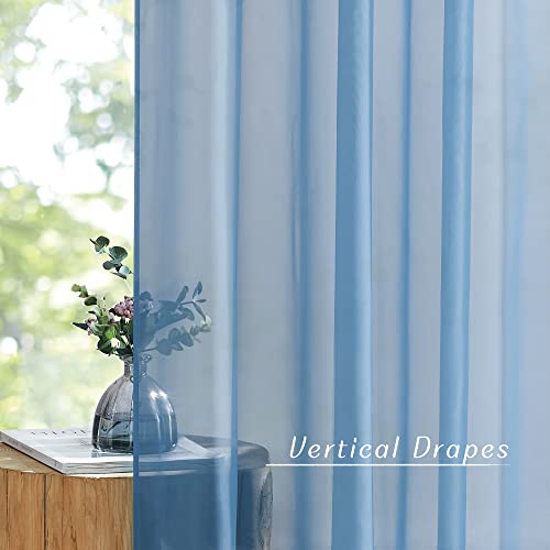 NICETOWN Stone Blue Sheer Curtains 96" Grommet Drapes - 2 Panels