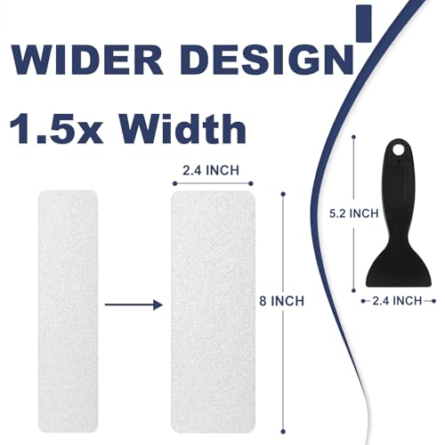 Gecork 14PCS XXL Anti-Slip Shower Stickers - Clear Bathtub Treads with Scraper