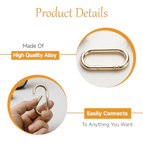 8Pcs Gold Carabiner Clip,Metal Oval Carabiner Gold,Purse Clip & Alloy Round O Ring Clip for Keys, Bag, Buckle,Handbag, Crafts,Purse Strap Extender for Bags