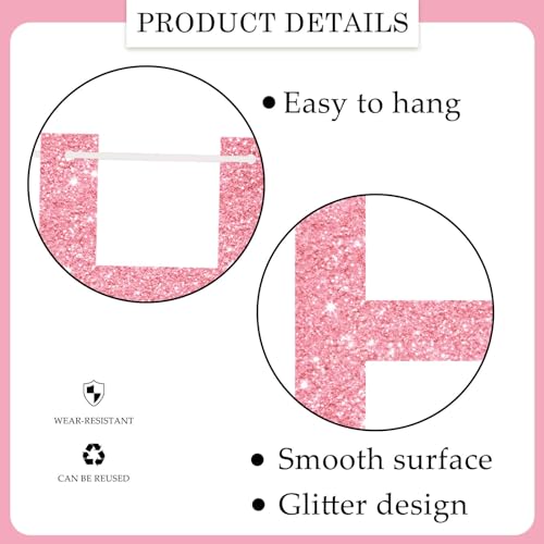 Pink Happy Birthday Banner with Ribbon - Glitter Party Decoration