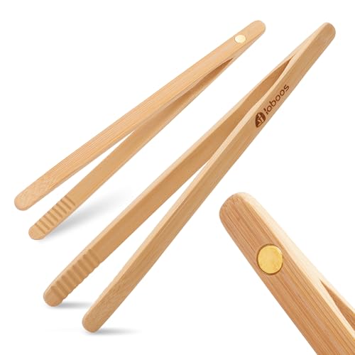 Magnetic Bamboo Toast Tongs - 8" Cooking Utensils Set of 2