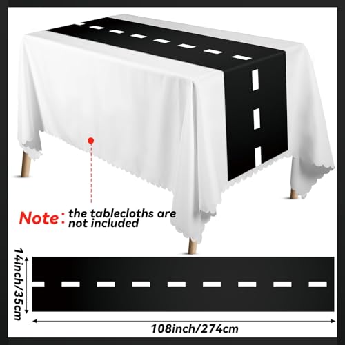 Preboun 6 Pcs Race Track Plastic Table Runner, 14 x 108 Inch Road Design