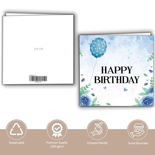 Timeless Birthday Card with Watercolor Flowers & Balloon - 5.9x5.9 in