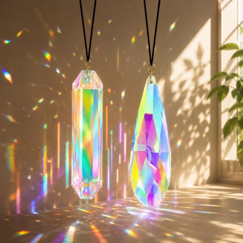 OULANITE Crystal Sun Catchers for Windows - 2 Pack Rainbow Prism Decor