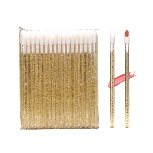 50PCS Disposable Crystal Lip Brushes - Gold Handle Makeup Applicator Wands
