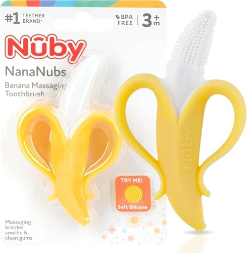 Nuby NanaNubs Gum Massager Baby Teething Toy - Soft Silicone Banana, Yellow, 3 Months+