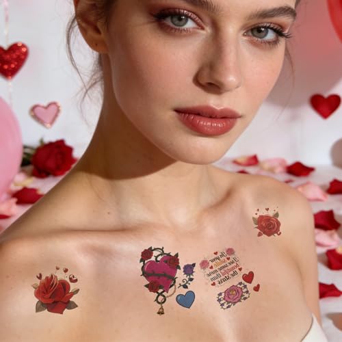 Valentine Temporary Tattoos Red Heart Rose Lip Fake Tattoo Stickers