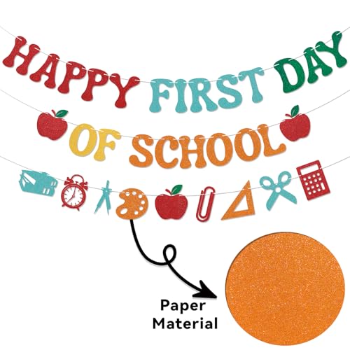 Happy First Day of School Banner - Colorful Glitter Decor