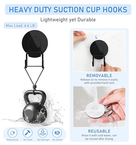 Heavy Duty Shower Suction Cup Hooks - Removable & Reusable, 2 Pcs
