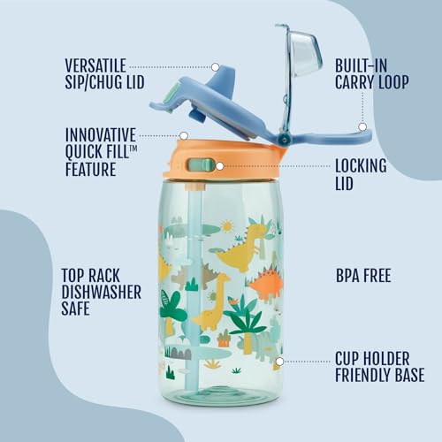 Ello Pop & Fill 16oz Kids Water Bottle - Leak-Proof Dino Design