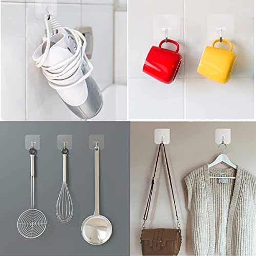 Transparent Heavy Duty Adhesive Hooks 14 Pack - 33 lb (15kg) Waterproof & Reusable