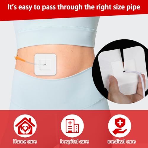 15 Pcs Split Drain Adhesive Feeding Tube Bandages, Peg G J Supra-Pubic Incision Bordered Guaze Pad, Sterile Drain Patch Supplies Island Dressing, Catheter Stabilization Device Holder for Nursing Care