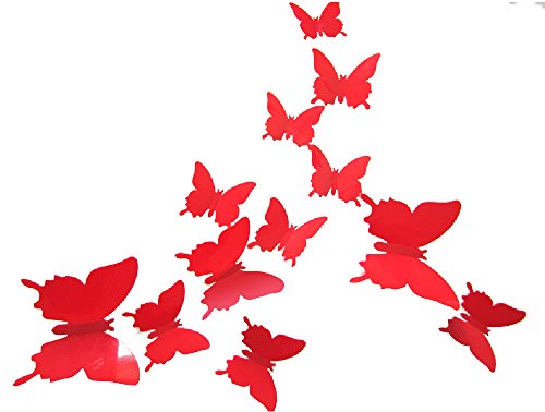 3D Butterfly Wall Decals Red Removable Art Stickers 12-Pack