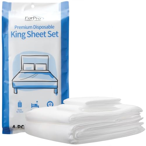 ForPro Premium Disposable King Bed Sheet Set - White, 4-Piece