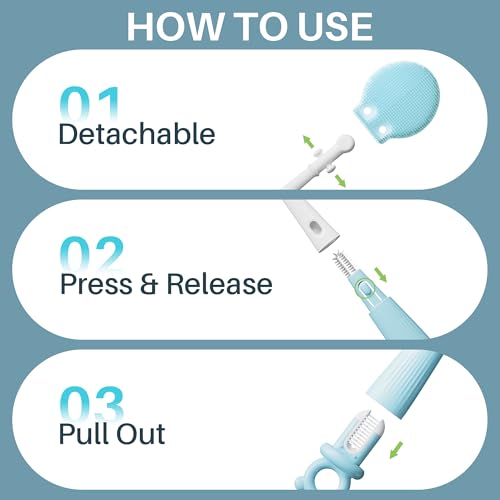 JOYMOOP Silicone Bottle Brush & Straw Cleaner Set - Blue, 3-in-1 Washer