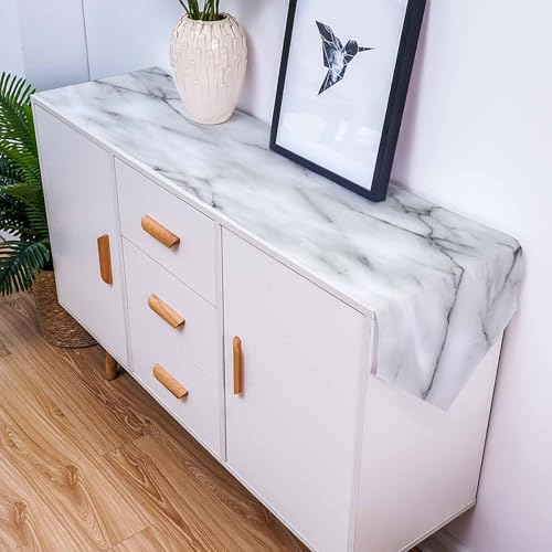 60-Inch Marble Linen Table Runner - Washable Burlap for Dining
