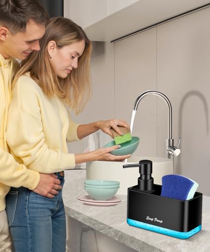 Eavida Black Dish Soap Dispenser with Sponge Holder - 2-in-1