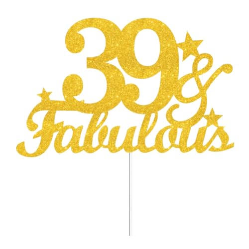 39 & Fabulous Gold Glitter Cake Topper - 39th Birthday Party Decoration