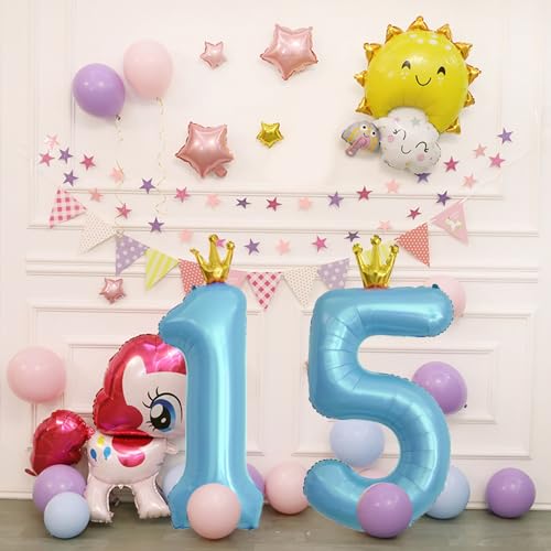 40 Inch Baby Blue Number 30 Crown Balloon Set for Birthday Party