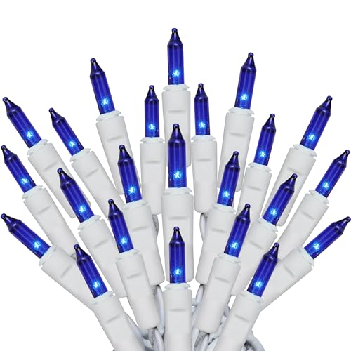 Blue Christmas String Lights 100 Count White Wire Indoor Outdoor Decor