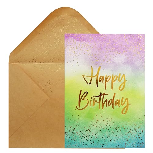 Happy Birthday Card with Gold Foil Sprinkles & Ombre Design - 5x7