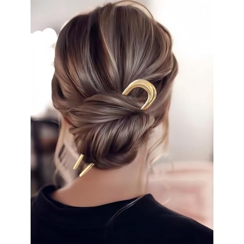 Metal French Hair Pins Set of 2 - U Shaped Hair Fork for Buns