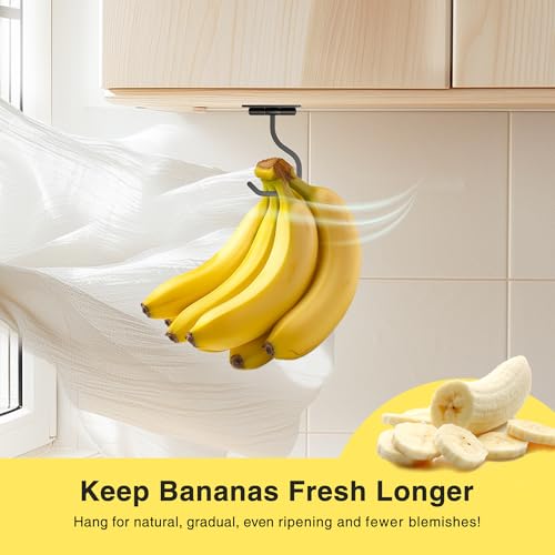 bussdis Banana Hook for Kitchen, Adhesive Black, Holds 20 Bananas, 1 Pack