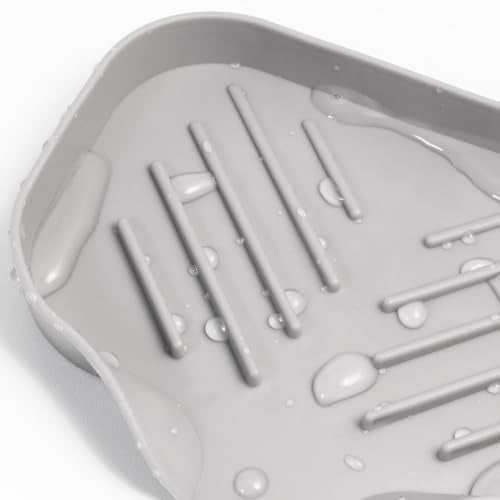 Grey Silicone Soap Dish Set - Self-Draining Kitchen & Bathroom Organizer