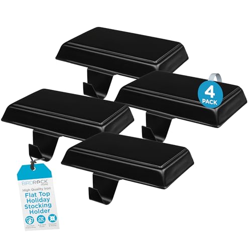 Christmas Stocking Holders Set of 4 - Black Mantle Hooks for Holiday Decor
