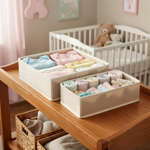 Khaki Underwear Drawer Organizer 2-Pack Foldable Closet Storage Bins