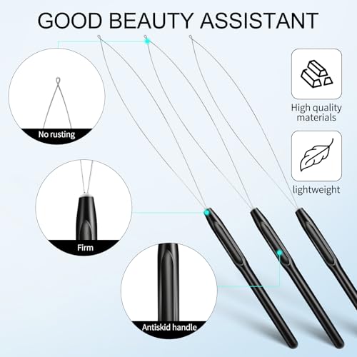 GAQWOK 10PCS Hair Extension Loop Tools and Needle Threaders for Beads