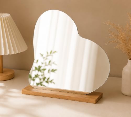 Heart Acrylic Vanity Mirror with Wooden Base - LOUEVIDO
