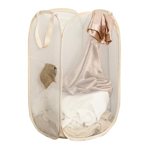 Aplter Beige Pop Up Mesh Laundry Hamper Folding Storage Bin
