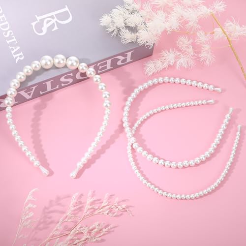 Pearl Headband 3-Piece Set - White Faux Pearl & Rhinestone Hair Hoops