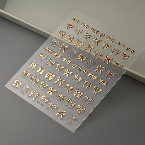 Namrec Gold Bow Nail Stickers 5D Self-Adhesive Rhinestone Decals