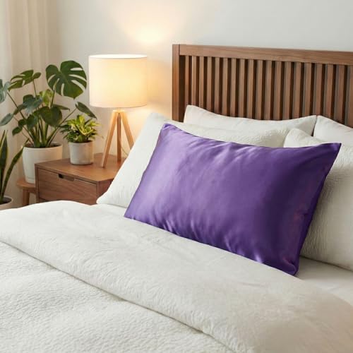 Q&J FABRIC CO. 2 Pack Satin Pillowcases - Standard Size 20x26, Purple, Cooling & Hair Care