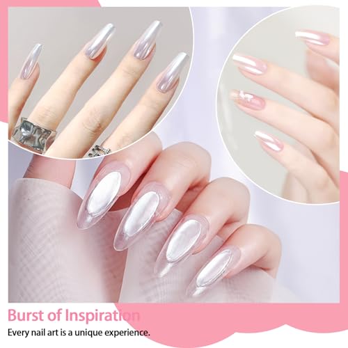 Allstarry White Pearl Chrome Nail Powder, 2pcs Iridescent Aurora Pigment