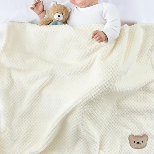 CREVENT 30x40in Baby Blanket Pink Bearhead - Cozy Fluffy Infant Bedding