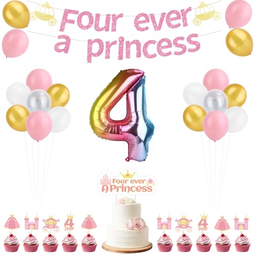 Princess Birthday Decorations Kit for 4-Year-Old Girls - 35 Pcs