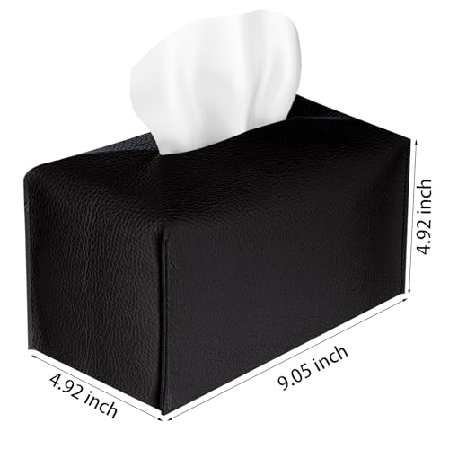 Black PU Leather Rectangular Tissue Box Holder for Home & Office