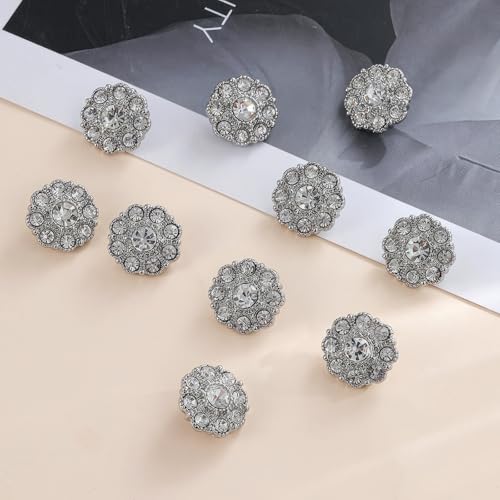 CECELORIA 10 Pcs Crystal Rhinestone Buttons 14mm Sew-On Embellishments for DIY Crafts