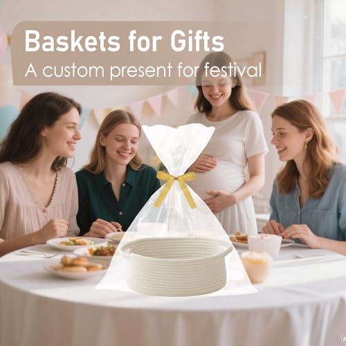 Small Woven Cotton Rope Basket - 12x8x5 inch White Empty Gift Basket