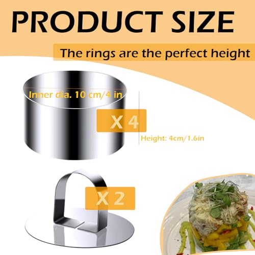 KUAYB 4-Inch Round Cake Ring Mold Set with Pushers - 6 Pieces