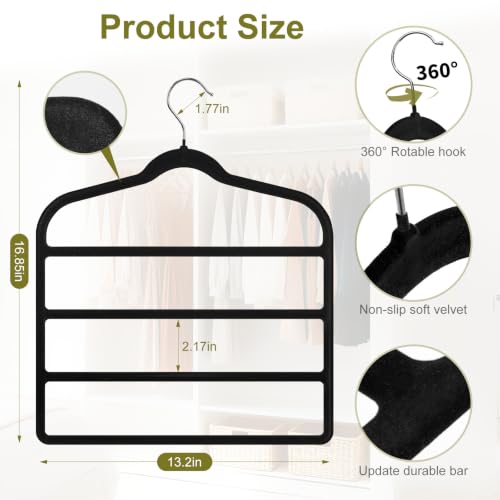 Aoyaiar 2-Pack Space Saving Pants Hangers, Non-Slip Velvet Multi-Tier Rack