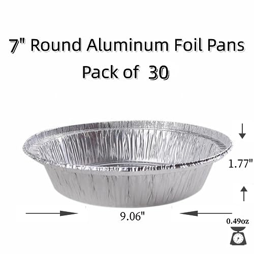 LUCKMETA 7'' Round Disposable Aluminum Foil Pans with Lids - 30 Pack
